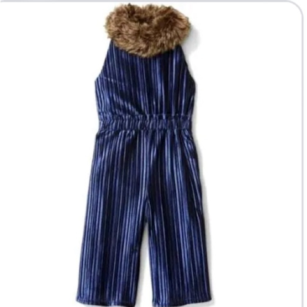 Janie and jack faux fur collar marine velvet jumper